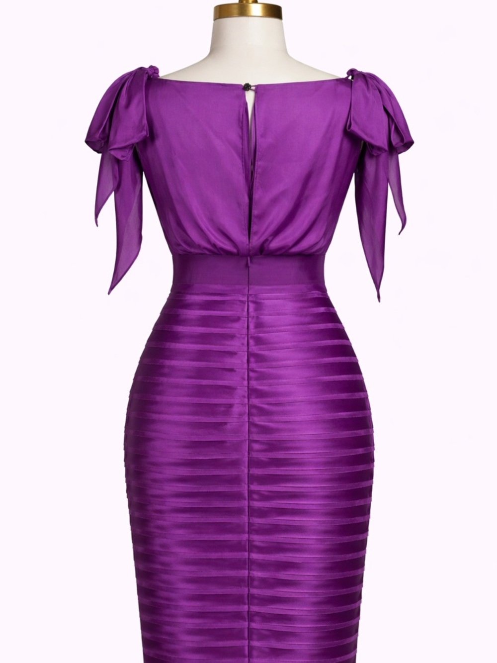 CH Carolina Herrera Purple Silk Dress Cocktail Evening Designer Bow Detail - Picture 4 of 13